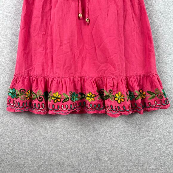 Zen Ethic Embroidered Mini Dress Size Small Pink Ruffle Dress Tunic Hippie Boho - Picture 7 of 10